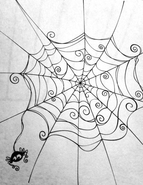 Spider web. Cute spider. Spider Web Drawing, Drawing Halloween, Moldes Halloween, Halloween Quilts, Spider Webs, Halloween Spider Web, Halloween Drawings, Sticker Ideas, Tracing Worksheets