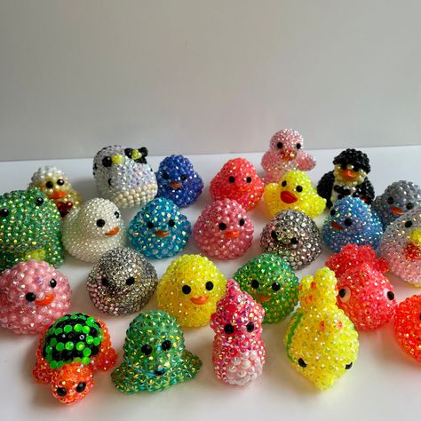 Bedazzled Rubber Ducks, Bedazzle Ideas Projects, Rhinestoned Things, Rhinestone Things, Things To Bedazzle, Bedazzled Stuff, Duck Crafts, Bling Ideas, Rubber Duckies