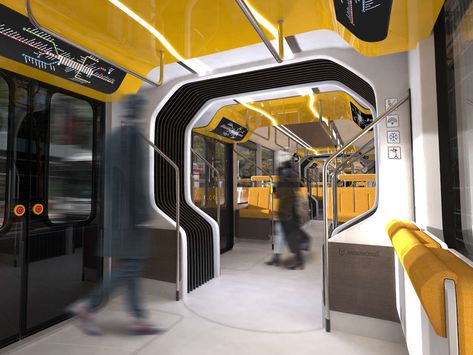 Streetcar interior design Train Interior Design, Bus Interior Design, Tram Interior, Train Interior, Scifi Interior, Futuristic Typography, Industrial Design Studio, Bus Interior, Interior And Exterior Design