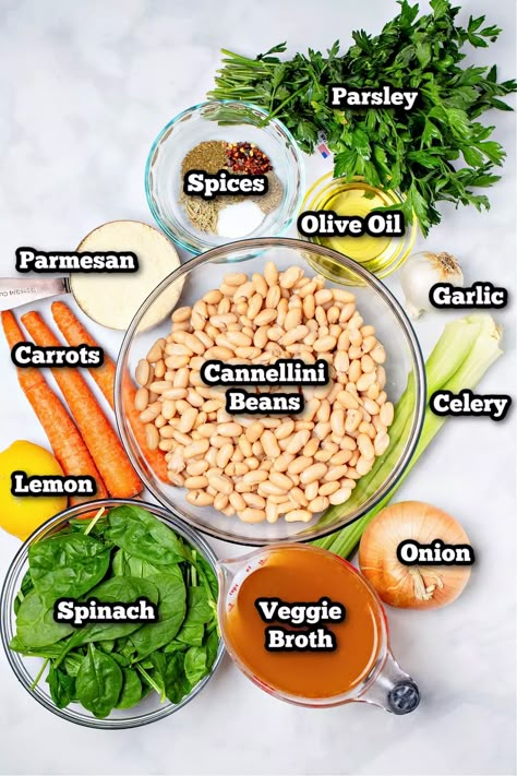 Tuscan White Bean Soup is savory and creamy, made with white beans, spinach, parmesan, and spices, with minimal prep time and ready in 40 minutes! White Beans Spinach, Tuscan White Bean Soup, Tuscan White Bean, Spinach Parmesan, Tuscan Bean Soup, White Bean Soup Recipes, Tuscan Soup, Mind Diet, Liver Diet