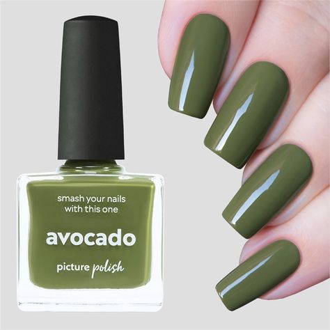 Perfect Nail Colors Which You Will Fall In Love With; Nail Colors; Nail Colors For Summer; Seasonal Nail Colors; Avocado Nails, Long Gel Nails, Picture Polish, Green Nail Polish, Vegan Nail Polish, Green Nail, Holographic Nail Polish, Seasonal Nails, Sparkle Nails