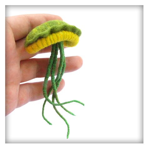 Ocean Jellyfish Brooch, Needle Felted Brooch, Sea jewelry, Soft Sculpture, Wearable art, One of a kind jewellery Sea Jewelry, Felt Brooch, Soft Sculpture, Wearable Art, Rope Bracelet, Needle Felting, Felt, Wool