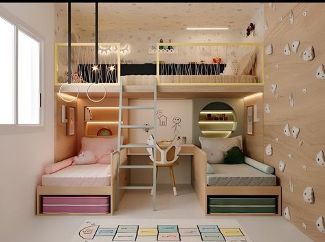 3 Kids Bedroom, Kids Room Bed, Small Bedroom Inspiration, Kids Shared Bedroom, Cool Kids Bedrooms, Kids Room Interior Design, Modern Kids Bedroom, Bunk Bed Designs, Kids Bedroom Inspiration