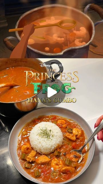 Shar on Instagram: "Tiana’s Gumbo from Princess and the Frog 👑
Chicke, shrimp & sausage stew from New Orleans!🥘
What should I make next? 

#Disney #cartoon #movie #recipe #recreation #animation #foodporn #easyrecipes #creole #cajun #cooking #childhood" Disney Tiana, Sausage Stew, Shrimp Sausage, Gumbo Recipe, Cajun Cooking, Princess And The Frog, Gumbo, The Frog, Diy Hacks