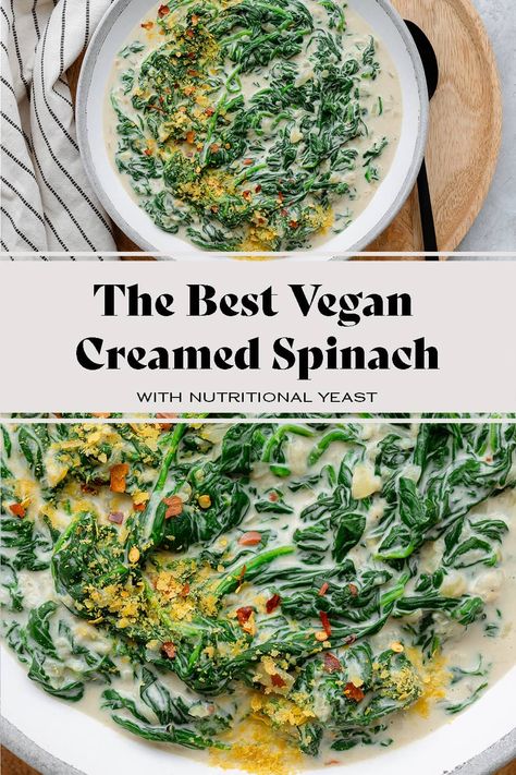 Vegan Creamed Spinach, Spinach Side Dish, Vegan Creamer, Boiled Spinach, Dairy Free Cream, Raw Spinach, Spicy Dishes, Cashew Milk, Creamy Spinach