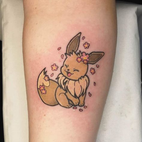 Cute Eevee Tattoos Peachie Tattoo Eevee Tattoo, Nintendo Tattoo, Evolution Tattoo, Pikachu Tattoo, Pokemon Tattoo, Shoulder Tattoos For Women, 1 Tattoo, Cartoon Tattoos, Dream Tattoos