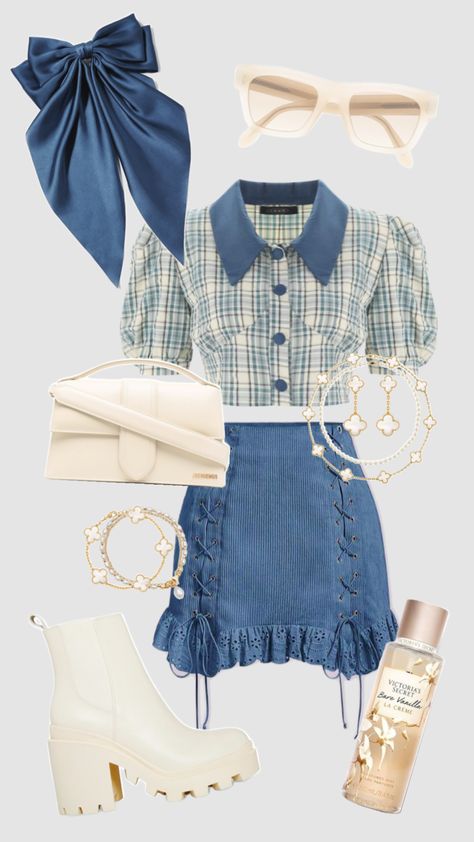 Outfit Inspo! #outfitinspo #outfit #outfitideas #style #fashion #fashioninspo #preppy #preppyaesthetic #cottagecore #aesthetic #school #schoolfit #cute #girly #soft #spring #summer #beige #blue #trendy T Shirt Over Dress Outfits, Birthday Outfit Casual, Casual Uni Outfits, Country Festival Outfit, 18th Birthday Outfit, Outfits Concert, Uni Outfits, Mode Chic, Looks Chic