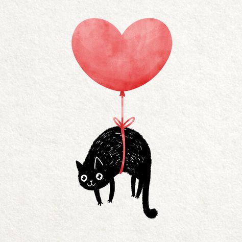 Valentine Cats, Valentines Day Cat, Valentines Illustration, Karten Design, Black Cat Art, A Black Cat, Cat Valentine, Cats Illustration, Cat Illustration