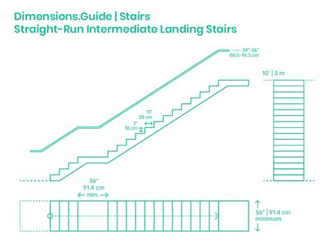 Straight-Run Landing Stairs are stairs without changes in any direction. They are one of the most common types of stairs found in both residential and commercial properties. Straight-Run Landing Stairs have a landing inserted to break up the flight. This is especially common in commercial buildings, where the flights are longer. Downloads online #buildings #stairs Straight Stairs With Landing, Stairs Height, Stair Dimensions, Staircase Drawing, Landing Stairs, Architecture Ceiling, Home Yoga Room, Stair Plan, Straight Stairs