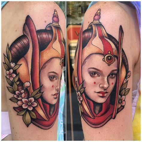 Chelsea Shoneck on Instagram: “Queen Amidala from yesterday 😸 Thank you so much, Kelsey! @the_torchbearer @tattoosnob #tattoosnob #teamunkindness #rhodeislandtattoo…” Amidala Tattoo, Island Tattoo, Queen Amidala, Indie Drawings, Tattoo Collection, Instagram Queen, Star Wars Tattoo, Unique Tattoo Designs, Star Wars Women