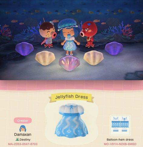 1,730 Likes, 2 Comments - Animal Crossing QR NH (@animelcrossing.qr) on Instagram: “Jellyfish dress 🐟 - - - By u/damaxan . . .  #acnh #animalcrossing #animalcrossingnewhorizons…” Animal Crossing Jellyfish, Acnh Jellyfish, Acnh Octavian, Acnh List, Jellyfish Dress, Acnh Outfits, Ac Codes, Jellyfish Illustration, Jellyfish Photography