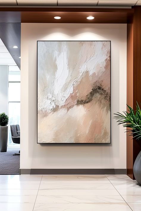 Abstract seascape painting with textured brushstrokes in soft neutral tones of white, beige and pale pink Neutral Oil Painting, Painting Prompts, Abstract Seascape, Handmade Oil, Shades Of White, White Beige, Abstract Wall, Neutral Tones, Abstract Wall Art