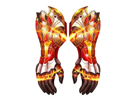 Fire Gauntlets Concept Art, Anime Gauntlets, Magical Gauntlet, Dnd Gauntlet, Fire Gauntlet, Magic Armor, Sun Gloves, Fantasy Blade, Predator Alien Art