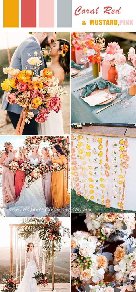 Millennial Wedding, Coral Wedding Colors, Wedding Color Schemes Summer, Beach Wedding Colors, Rustic Modern Wedding, Wedding Color Trends, Summer Beach Wedding, Spring Wedding Colors, Bright Wedding