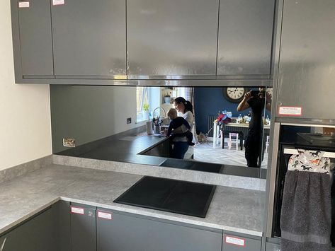 Royston Glass Splashbacks - Grey Mirror Glass Splashbacks – RoystonGlass Grey Mirror Splashback, Splash Back Ideas, Glass Splashbacks, Grey Mirror, Gray Mirror, Glass Splashback, Grey Kitchen, Mirror Glass, Glass Mirror