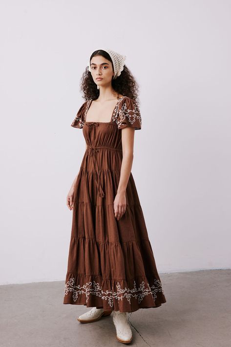 Of Her Own Kind Dress, Peasant Dress Outfit, Autumnal Dress, Ivy Embroidery, Folklore Outfit, Flowy Summer Dress, Romantic Maxi Dress, Joy Dress, Traditional Attires