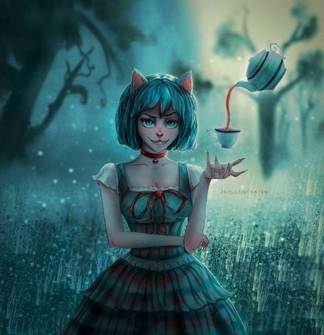 Cheshire Cat fanart ~.~ Cheshire Cat Fanart, Chester Cat, Alice In Wonderland Fanart, Cheshire Cat Art, Cat Fanart, Alice Anime, Cat People, Cheshire Cat, Monster Girl