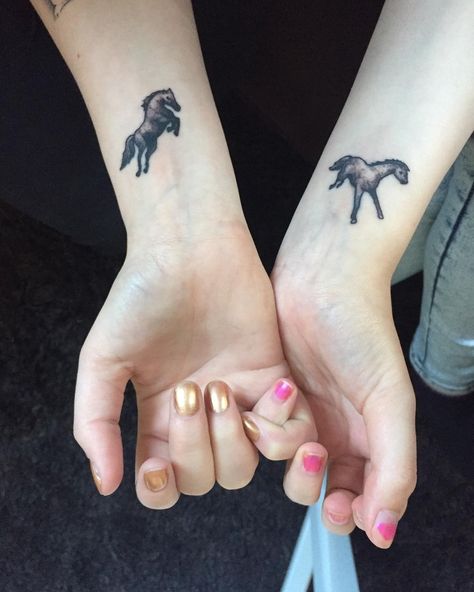 Matching Horse Tattoos For Best Friends, Matching Horse Tattoos, Western Matching Tattoos, Horse Tattoos, Spirit And Rain, Friends Tattoo, Horse Tattoo Design, Mystical Tattoos, Horse Riding Outfit