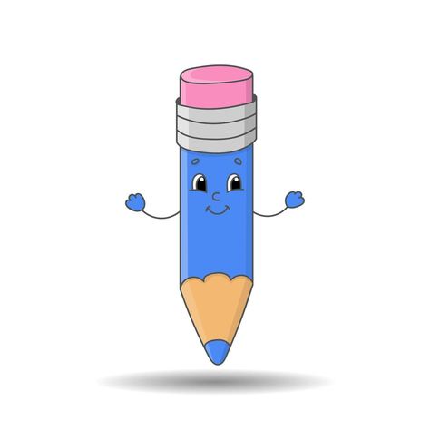 Pencil with eraser. Cute character. Colorful vector illustration. Cartoon style. Isolated on white background. Design element. Pencil With Eraser, White Background Design, Cute Character, Illustration Cartoon, Cartoon Style, Cute Characters, Design Element, Cartoon Styles, Background Design