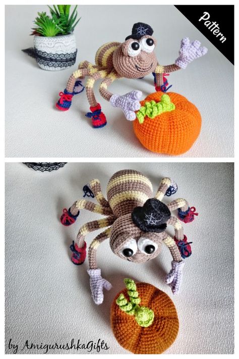 Spider with Pumpkin Crochet Pattern Cover Design Ideas, Pumpkin Crochet Pattern, Crochet Dragon Pattern, Pumpkin Crochet, Crochet Cup Cozy, Crochet Christmas Gifts, Crochet Halloween, Fall Stuff, Halloween Crochet Patterns