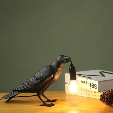 Bird Bedroom, Led Resin, Novelty Lamps, Desk Lamps Bedroom, Raven Bird, Crow Bird, Novelty Lights, Black Crow, Room Desk