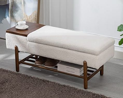 CIMOTA Entryway Storage Bench for Bedroom Sherpa End of Bed Upholstered Ottoman Bench with Wood Shoe Storage/Coffee Table for Living Room/Hallway/Under Window, 46.5 Inches, Fur Beige Storage Bench For Bedroom, Entryway Storage Bench, Modern Storage Bench, Bench For Bedroom, Wood Shoe Storage, Storage Bench With Cushion, Storage Bench Bedroom, Upholstered Bedroom, Wood Shoe