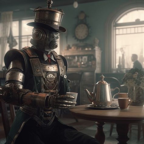 Robot Butler, Steampunk Robot, Character Design, Tea, Design, Art