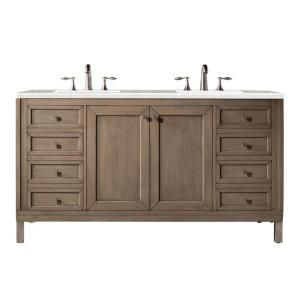 Home Decorators Collection Stanhope 61 in. W x 22 in. D Vanity in Reclaimed Oak with Engineered Stone Vanity Top in Crystal White with White Sink-SNOVT6122D - The Home Depot James Martin Vanity, Double Bath, Quartz Vanity Tops, Single Sink Vanity, James Martin, Double Sink Vanity, Marble Vanity Tops, Sink Vanity, Floating Vanity