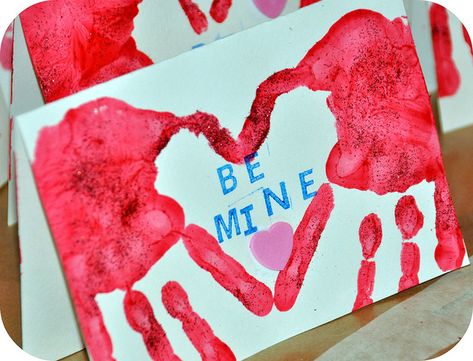 Hand print Valentines! Hopefully I'll remember this in February... Homemade Decorations, Preschool Valentines, Toddler Valentines, Valentine Love, Valentine's Day Cards, Groundhog Day, Simple Valentine, Romantic Valentine, Valentine Day Crafts