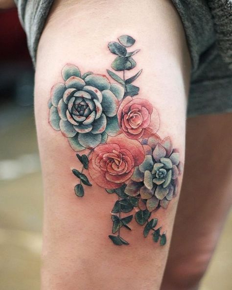 Beautiful Art Tattoos, Cactus Tattoo Ideas, Apple Blossom Tattoos, Lotusblume Tattoo, Marigold Tattoo, Succulent Tattoo, Peony Flower Tattoos, Inspiring Tattoos, Feminist Tattoo