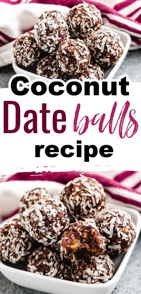 Date Balls are snack-sized energy bites made of chopped pecans, sweetened dates, shredded coconut, and a touch of chocolate. These Coconut Date Balls are easy to make and perfect for a healthy eating snack. Date Balls | Healthy Meals | Coconut Date Balls | Pecan Balls | Healthy Eating | Snack Recipes | Energy Bites | Good Healthy Recipes | Date Balls Healthy, Coconut Date Balls, Date Energy Balls, Pecan Balls, What Is Healthy Food, Date Balls, Healthy Eating Snacks, Energy Ball Recipe, Snacks Saludables