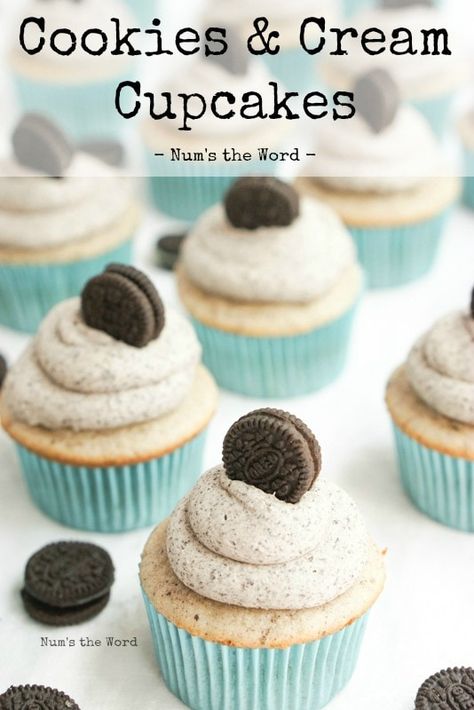 Cookies & Cream Cupcakes Oreo Buttercream Frosting, Gourmet Cupcake Recipes, Cookies And Cream Cupcakes, Forest Cupcakes, Black Forest Cupcakes, Chocolate Cherries, Cookie And Cream Cupcakes, Oreo Frosting, Oreo Buttercream