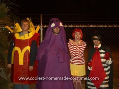 Homemade McDonald's Characters Group Costume: We decided to make this Homemade McDonald's Characters Group Costume this year for a friend's costume party. After going through several group costume Ronald Mcdonald Funny, Mcdonald Characters, Mcdonalds Characters, Mcdonald Costume, Hamburglar Costume, Ronald Mcdonald Costume, Homemade Costume Ideas, Mcdonalds Funny, Halloween Costume Inspiration