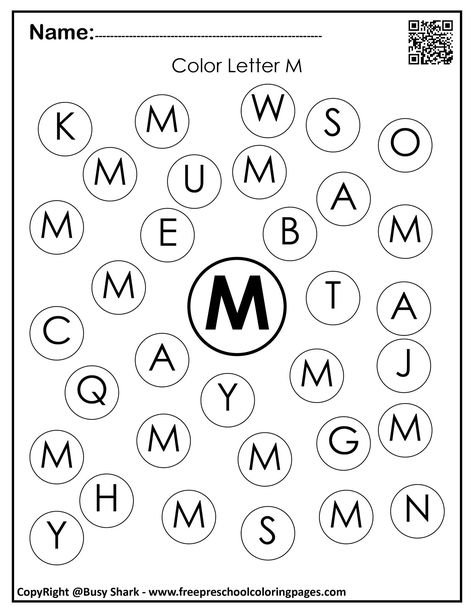 Letters Coloring Pages, Letter Matching Worksheet, Letter M Worksheets, Letter A Coloring Pages, Letter Worksheets For Preschool, Dot Marker Activities, Homeschool Preschool Activities, Free Preschool Worksheets, Preschool Coloring Pages