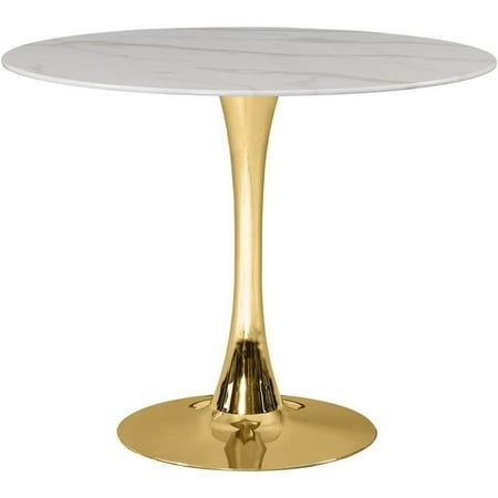 Add the 36" dining table to your kitchen, den or office to enjoy its petite size and elegant lines. The tabletop is made of 10MM thick glass with a glamorous marble veneer. A shiny gold pedestal base adds to the appeal of this gorgeous piece, and lets it fit into smaller spaces comfortably. Choose from a wide array of available matching chair styles to complete your contemporary style decor. Features: 10MM Thick Tempered Glass With Marble Veneer 36" Round Faux Marble Dining Table Rich Gold Base Dining Table With Gold Base, Gold Pedestal, Marble Veneer, Faux Marble Dining Table, Marble Top Dining Table, Matching Chairs, Marble Dining, Dining Table Marble, Chair Style