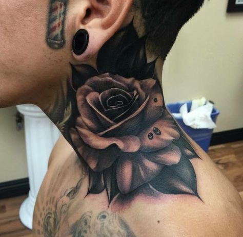 Neck Tattoo Cover Up, Rose Neck Tattoo, Neck Tattoos For Men, Hals Tattoo Mann, Front Neck Tattoo, Full Neck Tattoos, Best Neck Tattoos, Small Neck Tattoos, Side Neck Tattoo