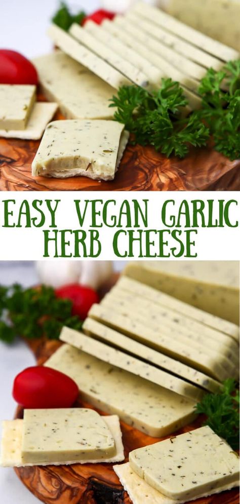 This garlic herb vegan cheese is perfect for slicing and eating on crackers. Made with coconut milk, it is dairy-free, gluten-free, and nut-free, anyone will enjoy this creamy and delicious vegan cheese. Make this into slice-able vegan cheese or into vegan cheese that melts! thehiddenveggies.com #thehiddenveggies Coconut Cheese, Best Vegan Cheese, Vegan Feta, Feta Cheese Recipes, Vegan Greek, Vegan Feta Cheese, Vegan Cheese Recipes, Vegan Ideas, Vegan Junk Food