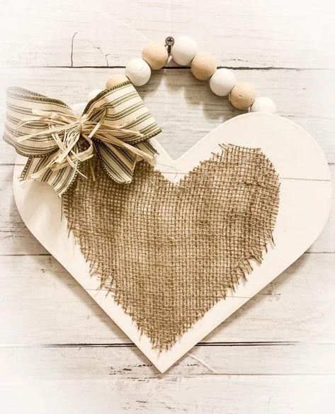 Decorating Wooden Hearts, Dollar Tree Wood Heart Crafts, Wooden Hearts Crafts Ideas, Wooden Hearts Diy, Wood Heart Crafts, Wooden Hearts Crafts, Farmhouse Valentine Decor, Valentine Wood Crafts, Neutral Farmhouse