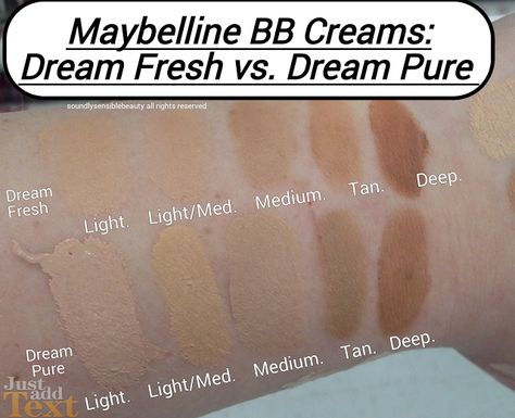 Maybelline Dream Pure BB Cream & Dream Fresh BB Cream Shades Maybelline Bb Cream Before And After, Maybelline Dream Fresh Bb Cream, Bb Cream Before And After, Bb Cream Vs Foundation, Maybelline Bb Cream, Drugstore Bb Cream, Concealer Swatches, Makeup Moisturizer, Beginner Makeup