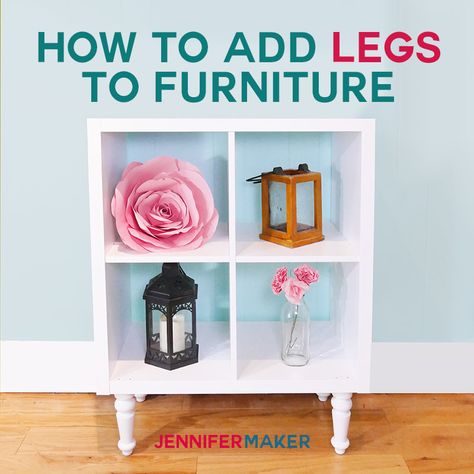 How to Add Furniture Legs to IKEA Shelves and Drawers - Jennifer Maker How To Add Legs To Cube Storage, Adding Legs To Cube Storage, Add Legs To Cube Organizer, Teen Closet, Ikea Kallax Shelving, Alex Drawers, Kallax Shelving, Ikea Alex Drawers, Bedroom Shelves