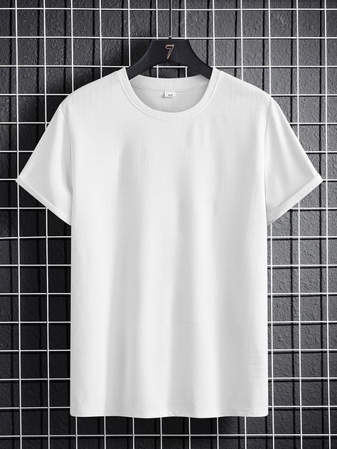 White Casual  Short Sleeve Polyester Plain  Embellished Slight Stretch  Men Tops T Shirt Simple Design, White Plain T Shirt, Short Mockup, Plain White Tshirt, Black Tshirt Men, T Shirt Polos, Mock Up T Shirt, Plain Tee Shirts, Mens Plain T Shirts