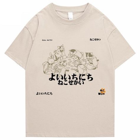 Sacred Games, Animals Print, Japanese Kanji, Women Streetwear, Cat Cards, Streetwear Y2k, Home T Shirts, T Shirt Oversized, Japan Fashion