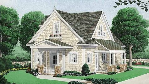 Country House Plan with 1035 Square Feet and 2 Bedrooms from Dream Home Source | House Plan Code DHSW72786 Country Cottage Homes, Victorian House Plans, Cottage Floor Plans, Farmhouse Floor Plans, Serving Bar, French Doors Exterior, Shingle Style Homes, Small House Floor Plans, Side Porch