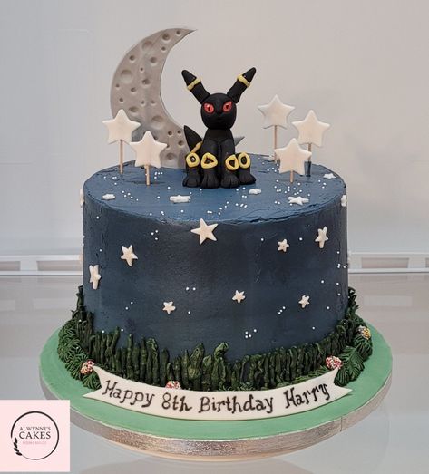 Eeveelution Cake, Umbreon Cake, Eevee Birthday Cake, Eve Pokemon, Bolo Pokemon, Pokemon Food, Umbreon Pokemon, Pokemon Birthday Cake, Pokémon Party