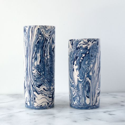 Medium Blue Ebru Light Cylinder Vase - Simple Life Istanbul   - 2 Tableware Inspiration, Paper Marbling, Light Marble, Marble Ceramic, Marble Ceramics, Marble Vase, Marbled Paper, Marble Painting, Porcelain Tableware