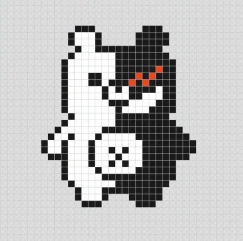 Monokuma - Danganronpa (Anime) Pixel Art Patterns Danganronpa Crochet Pattern, Monokuma Perler Beads, Perler Beads Danganronpa, Hama Beads Patterns Anime, Pixel Art Pattern Easy Cute, Pixel Art Ideas Anime, Danganronpa Perler Beads, Danganronpa Perler, Danganronpa Pixel Art