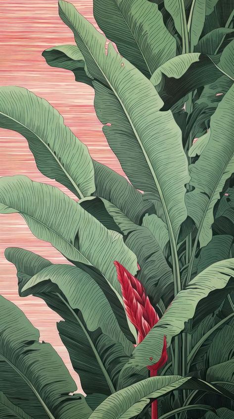 Wood block print illustration of Banana leaf banana plant red. | premium image by rawpixel.com Wood Block Print, Banana Plant, Banana Plants, Wood Block Printing, Banana Tree, Banana Leaves, Print Illustration, Contemporary Landscape, Banana Leaf