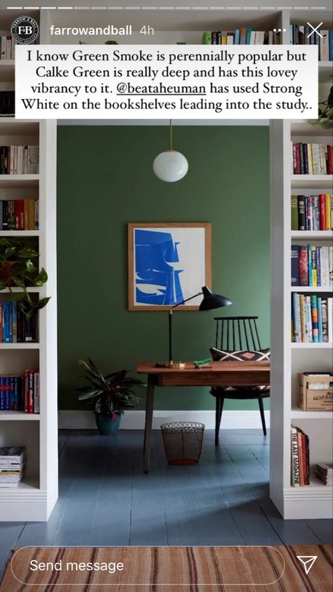 Calke Green, Boys Bedroom Green, Green Bookshelves, Paint Color Combos, Green Paint Colors, Bookshelf Desk, Boy Bedroom, New Living Room, Green Grey