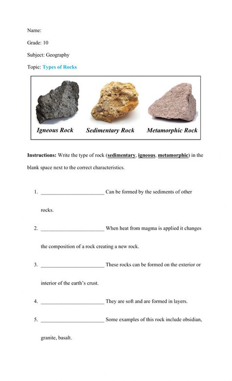 Rock Worksheet, Types Of Rocks Worksheet, Rocks Worksheet, Adverbs Worksheet, Types Of Rocks, Psychology University, Science Printables, Classroom Preparation, Montessori Teaching