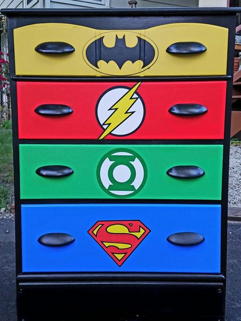 Superhero dresser Superhero Dresser, Avengers Bedroom, Marvel Bedroom, Superhero Bedroom, Superhero Room, Big Boy Room, Boys Bedrooms, Baby Boy Rooms, Boy's Bedroom